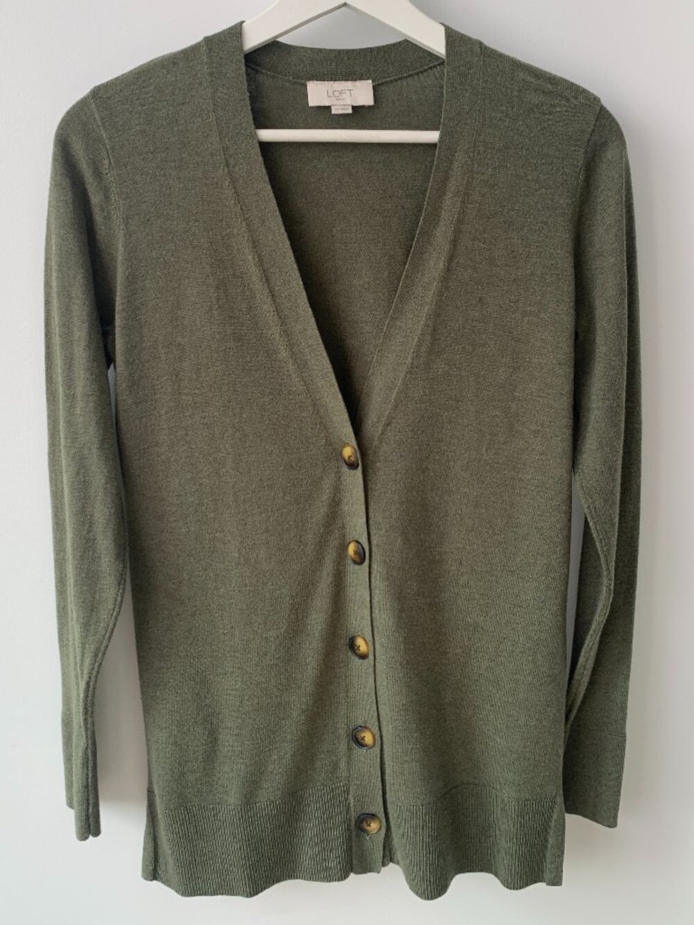 Loft Olive Green V-Neck Button Front Cardigan Sweater XS